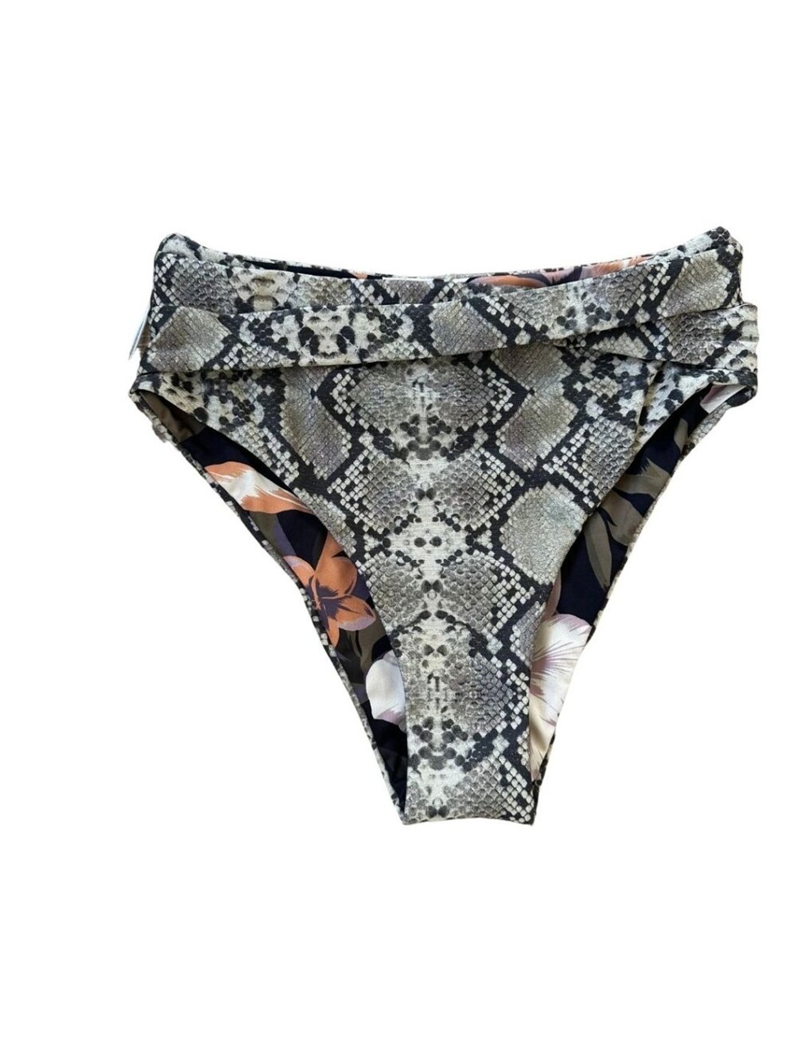 Nwt Maaji Reversible High Rise Classic Bikini Bottom Snake And Flower Print Xs